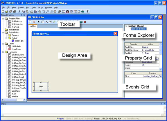 Parts of the GUI Builder Window